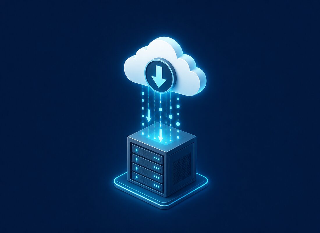 Data restoring from cloud backup into an on-site server stack