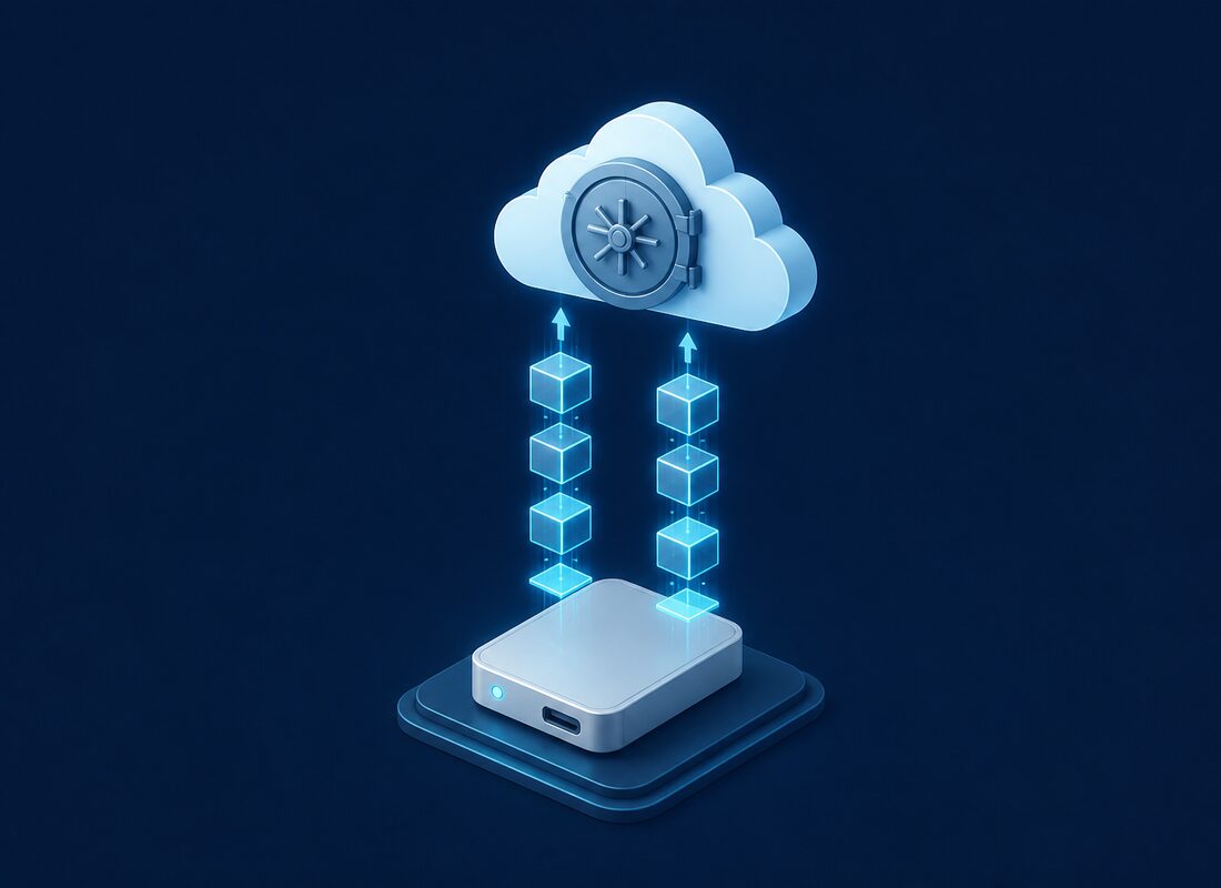 Local hard drive mirroring data upward into a secure cloud vault