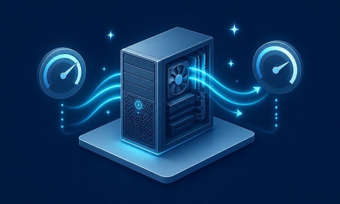 Desktop computer receiving a performance tune-up