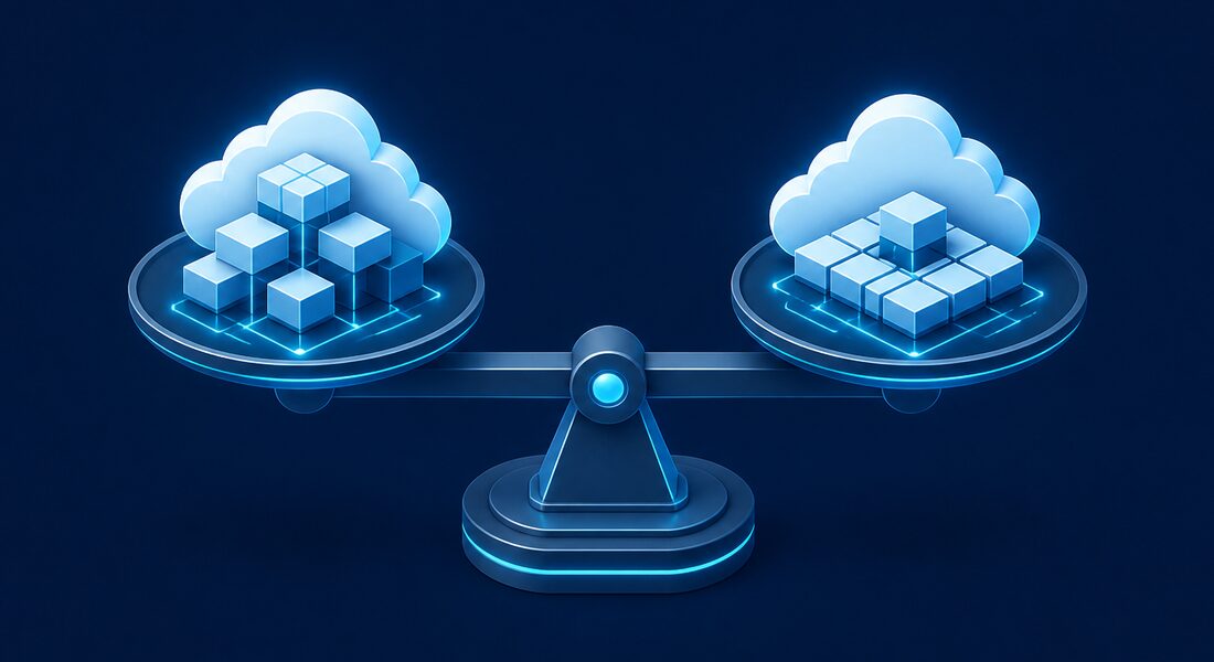 Balanced scale comparing two cloud productivity suites