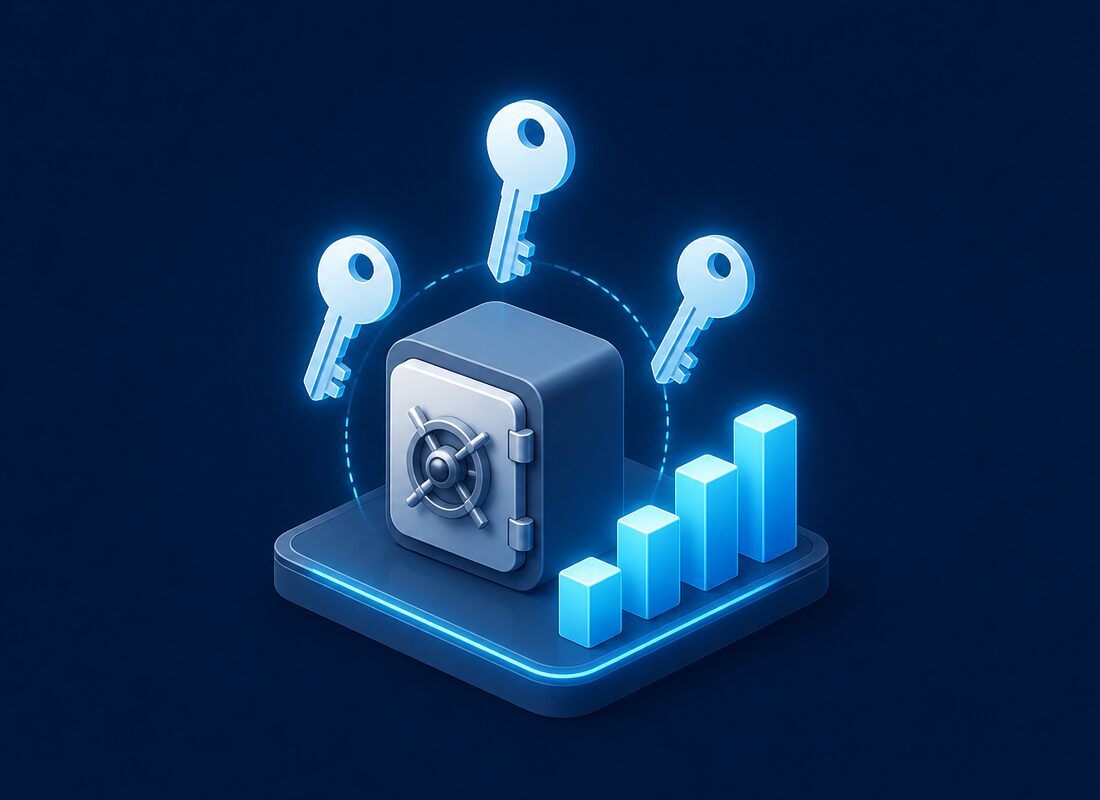 Secure password vault with encryption keys and a strength meter