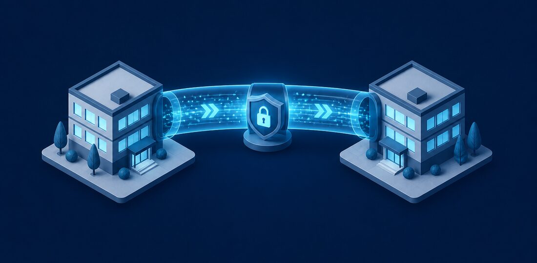 Encrypted VPN tunnel connecting two office locations