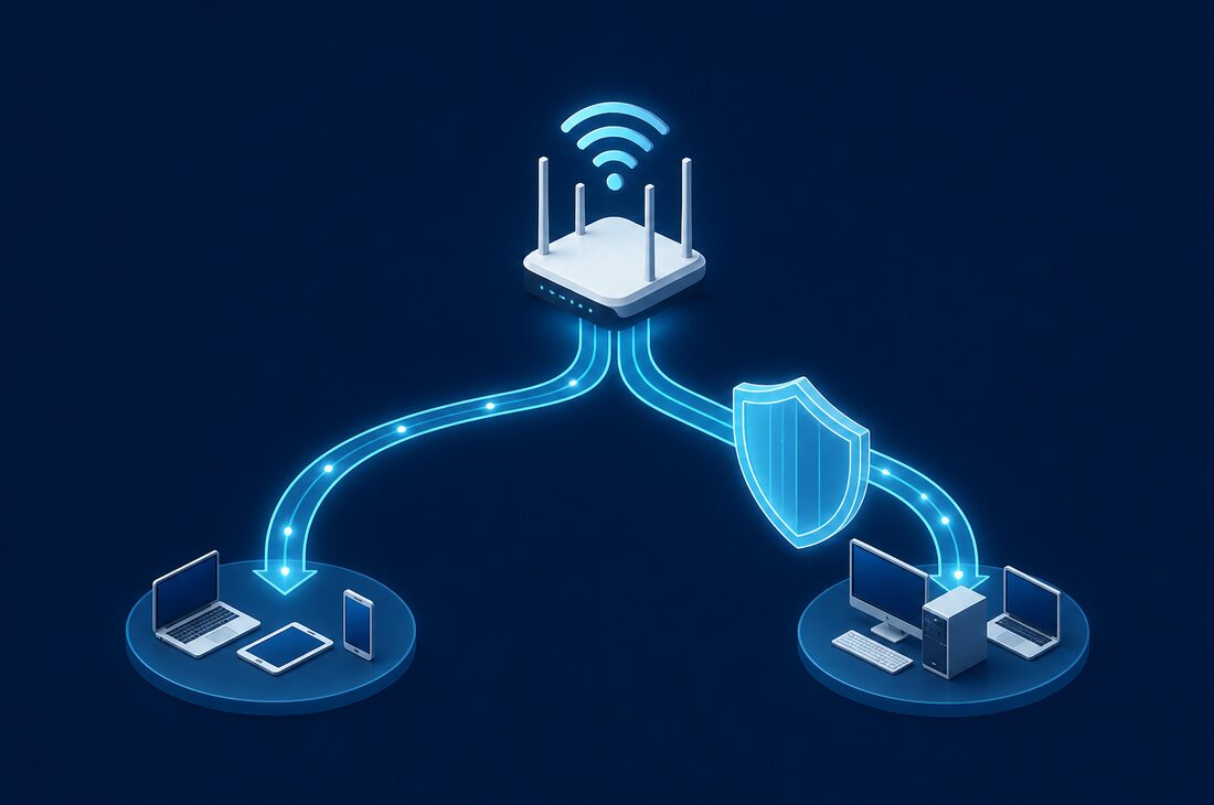 Business WiFi separated into secure private and isolated guest networks