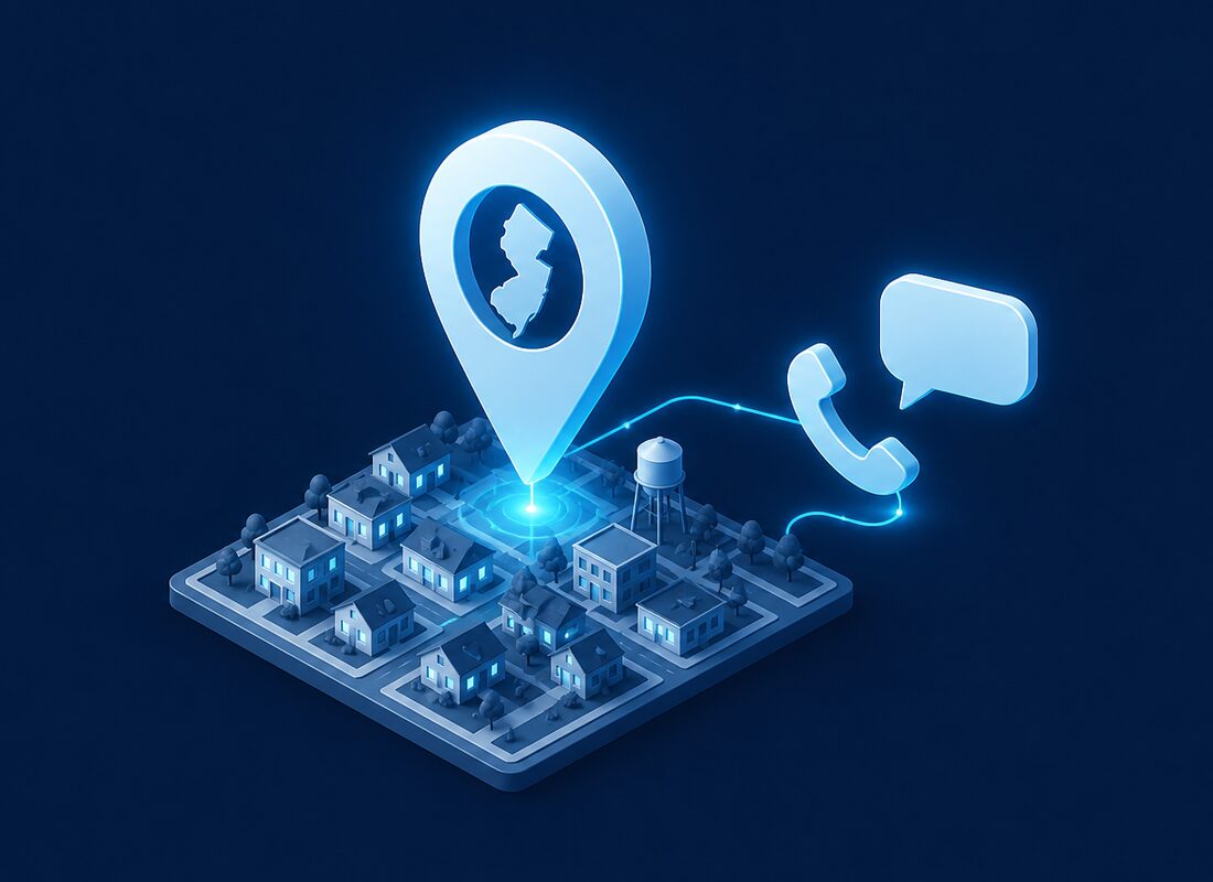 Map pin marking Bergen Computer Solutions in Ramsey, New Jersey with call and message icons
