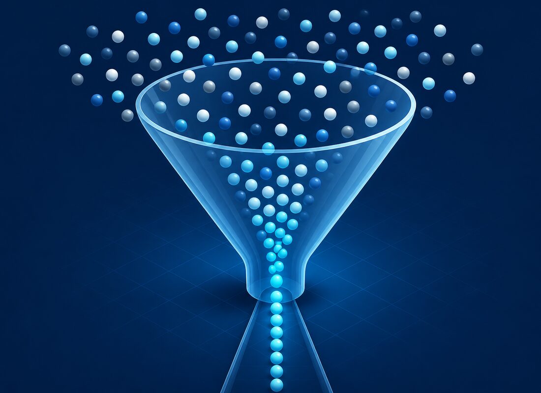 Marketing funnel converting scattered visitors into a concentrated stream of leads